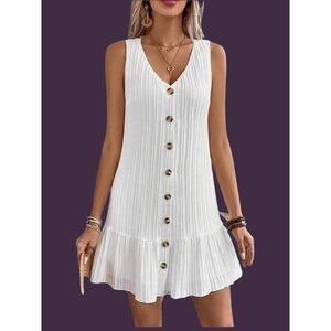 Sleeveless  Button-Down Mini Dress With Ruffle Casual Dress Fashion Size Large